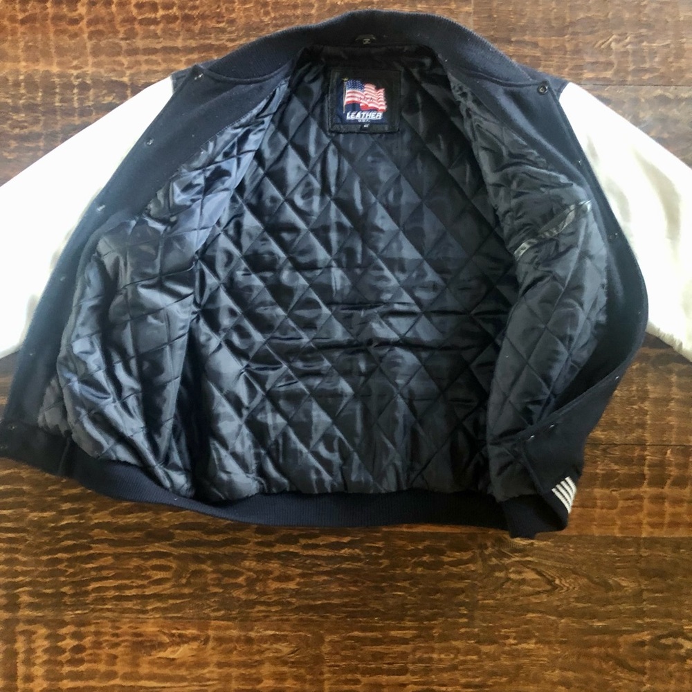 Leather U.S.A. Navy/White Jacket - Size M (EUC) - Picture 5 of 16